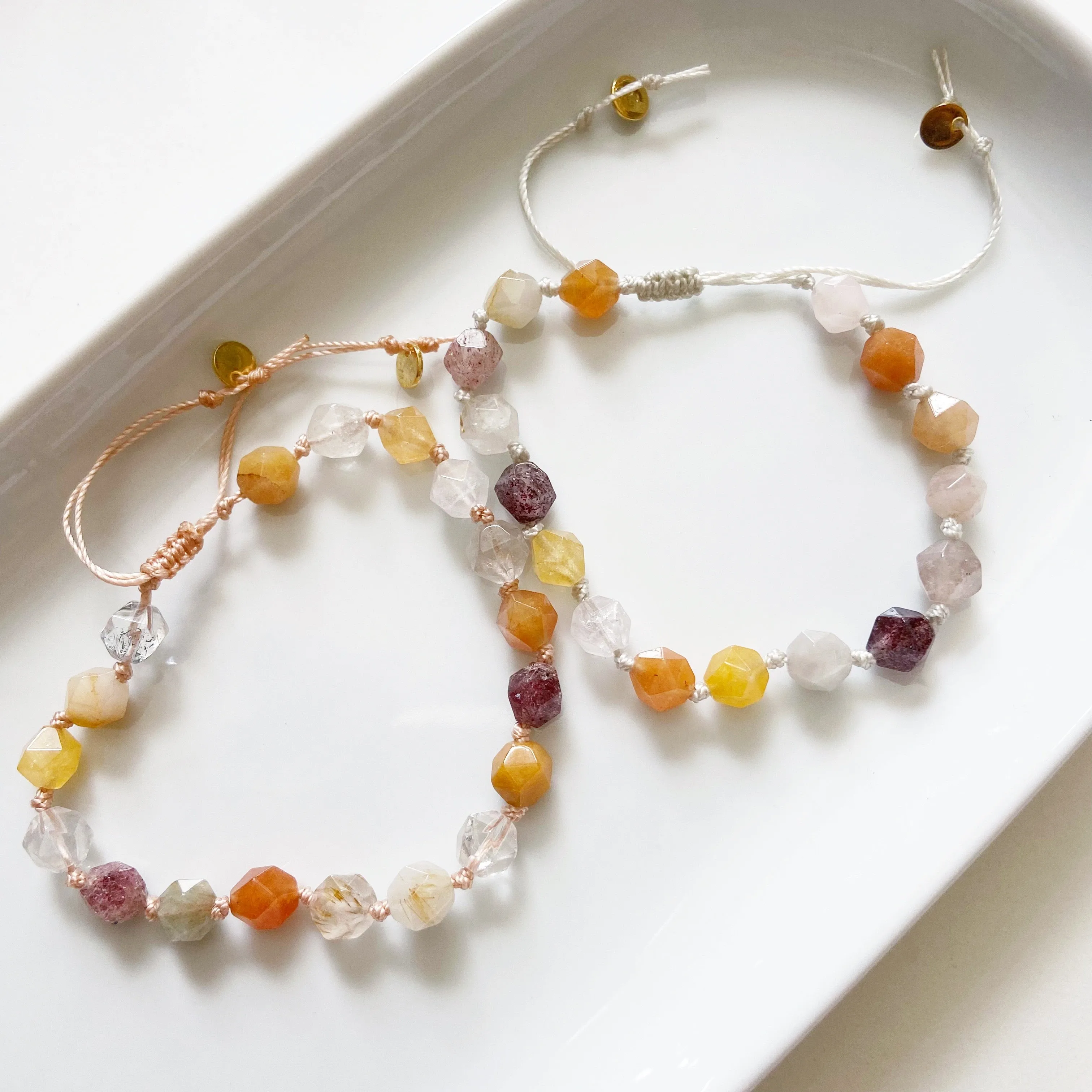Multi-Color Rutilated Quartz Adjustable Knotted Bracelet