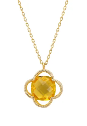 Open Clover Flower Gemstone Necklace Gold Citrine