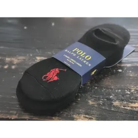Polo Ralph Lauren No Show Black/Red Logo Dress Liners Socks 3 Pairs