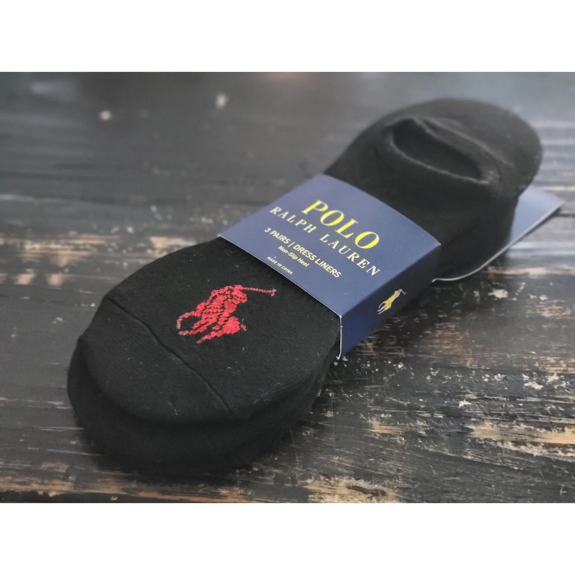 Polo Ralph Lauren No Show Black/Red Logo Dress Liners Socks 3 Pairs