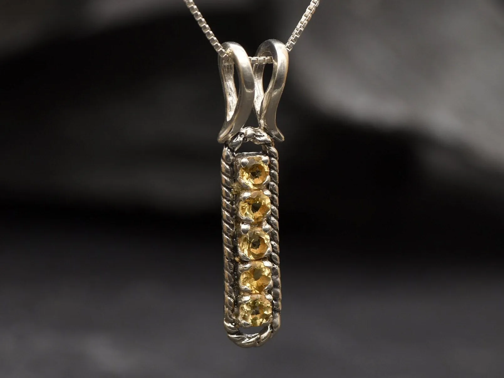 Vertical Citrine Pendant - Yellow Vintage Necklace - November Birthstone Necklace
