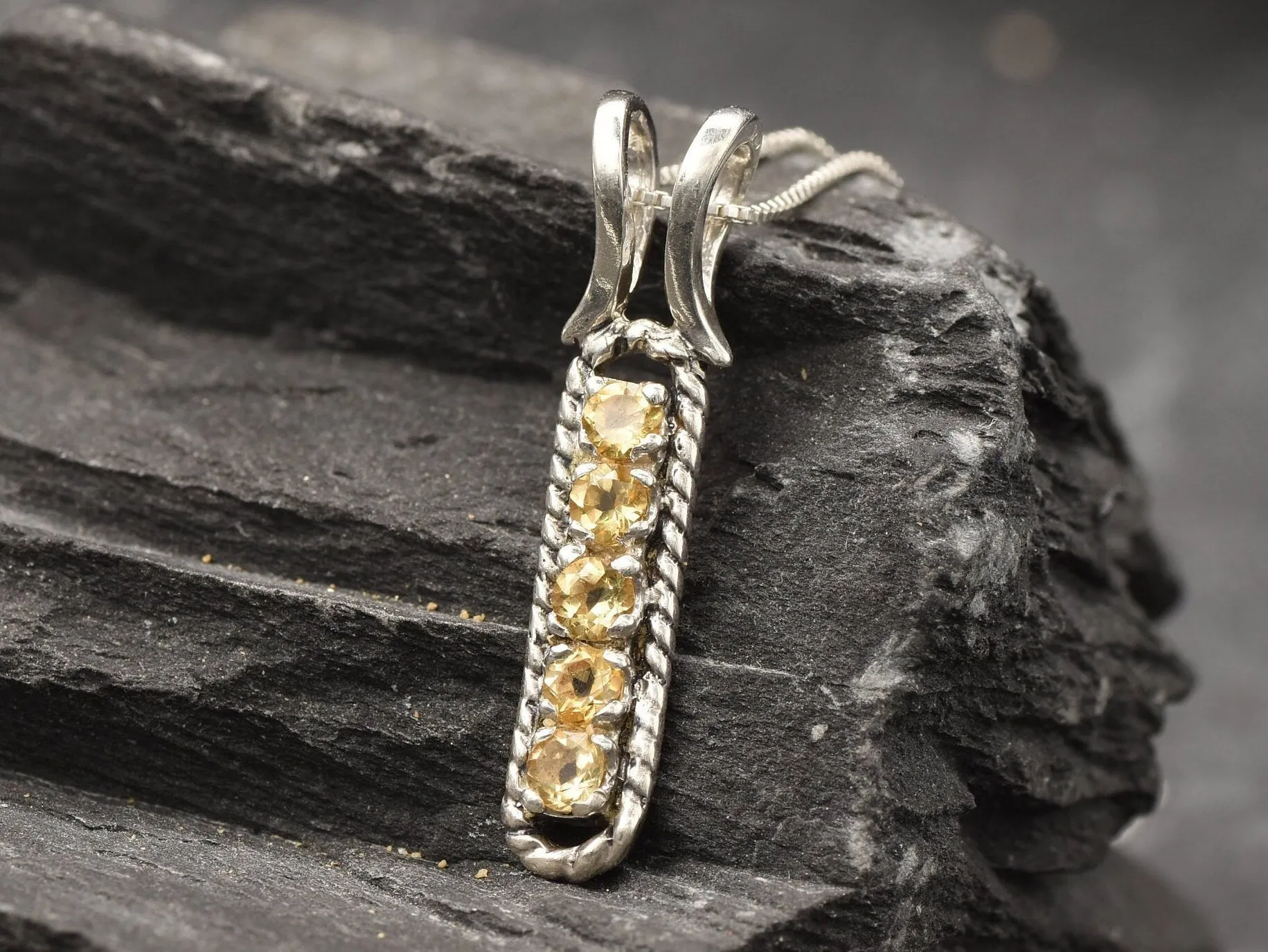 Vertical Citrine Pendant - Yellow Vintage Necklace - November Birthstone Necklace