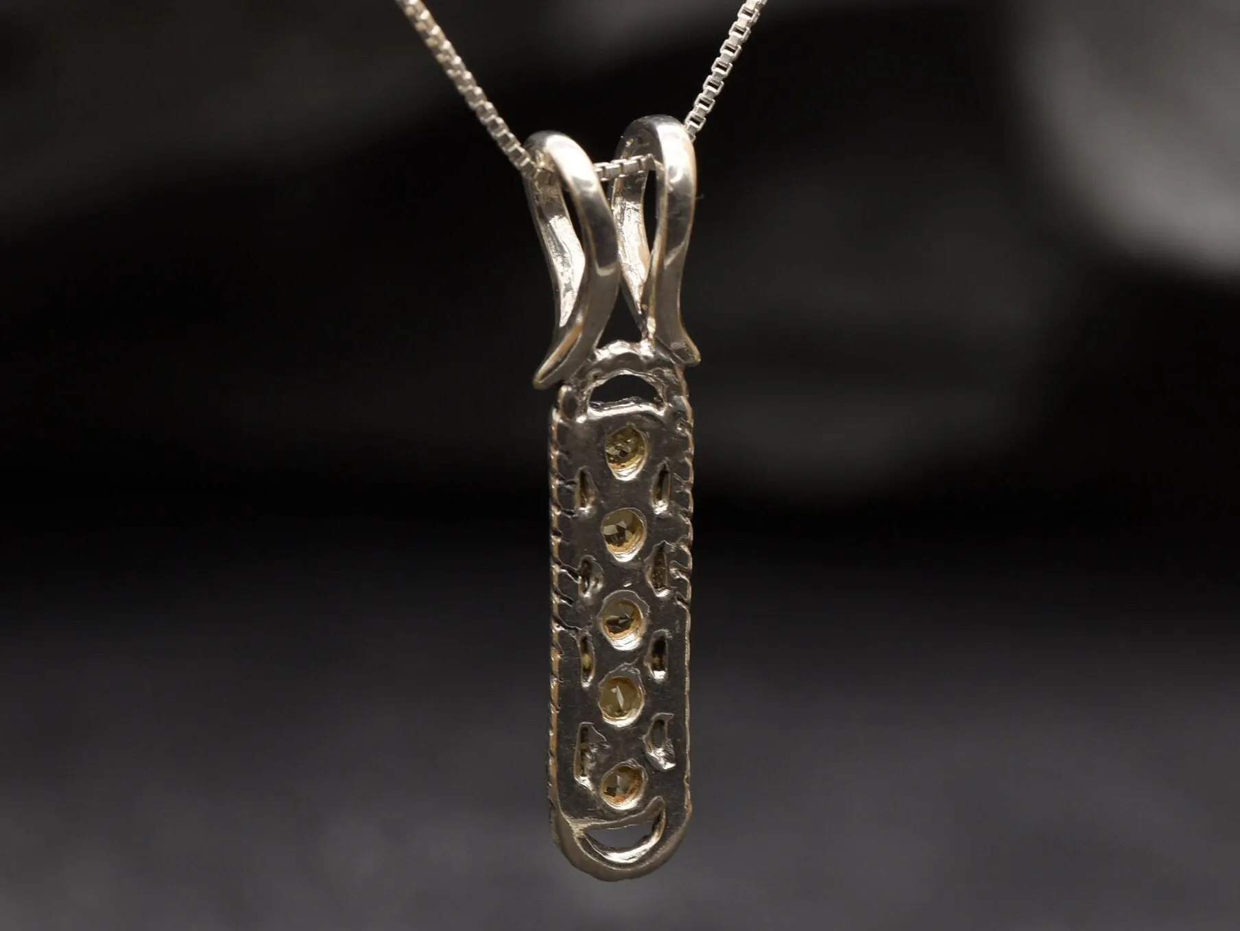 Vertical Citrine Pendant - Yellow Vintage Necklace - November Birthstone Necklace