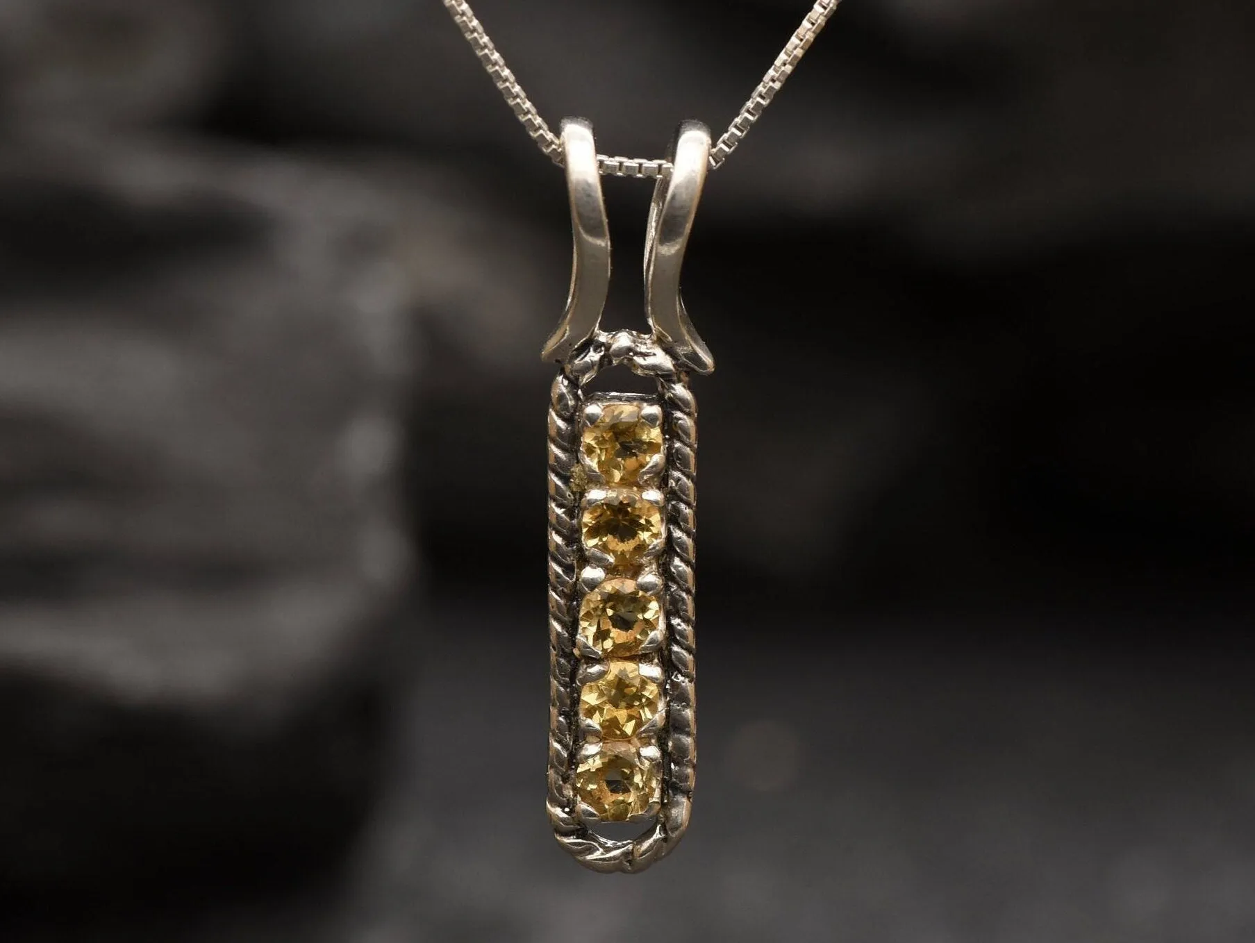 Vertical Citrine Pendant - Yellow Vintage Necklace - November Birthstone Necklace